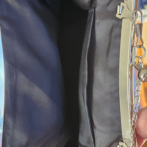 Black Satin Rhinestone Bow Evening Bag - Picture 6 of 6